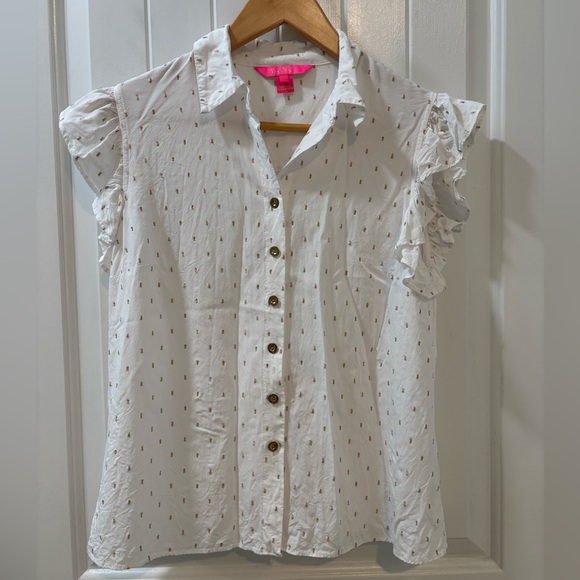 Lilly Pulitzer Tops - Lilly Pulitzer Branson Button Down Short Ruffle Sleeve Size Small